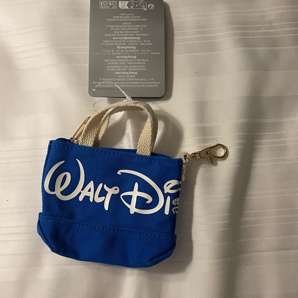 Disney Parks Walt Disney World Logo Mania Mini Canvas Tote Bag Keychain Blue New